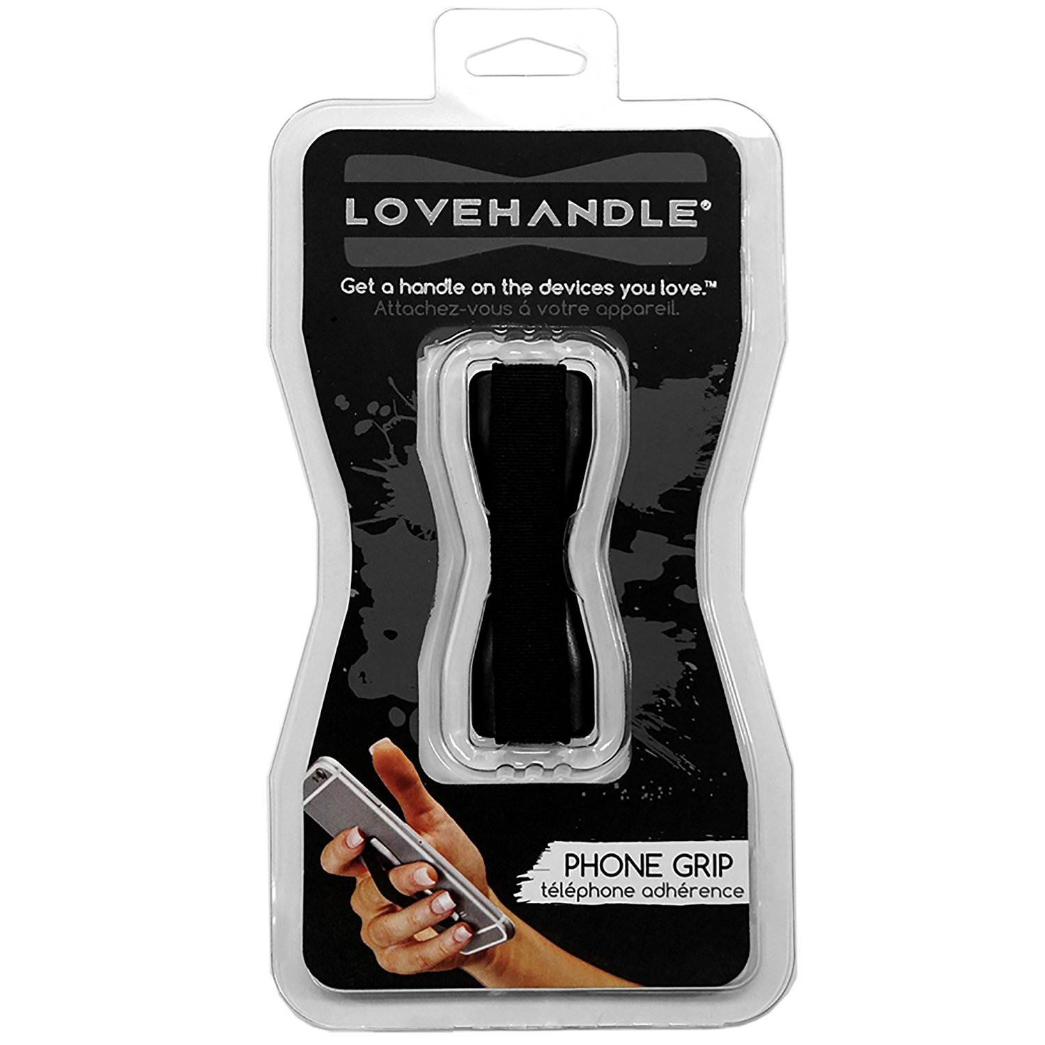 LoveHandle Universal Grip for Smartphone and Mini Tablet - Black Elastic Strap with Black Base