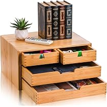 Lawei Bamboo Desk Organizer with Adjustable File Holder, Mini Desk