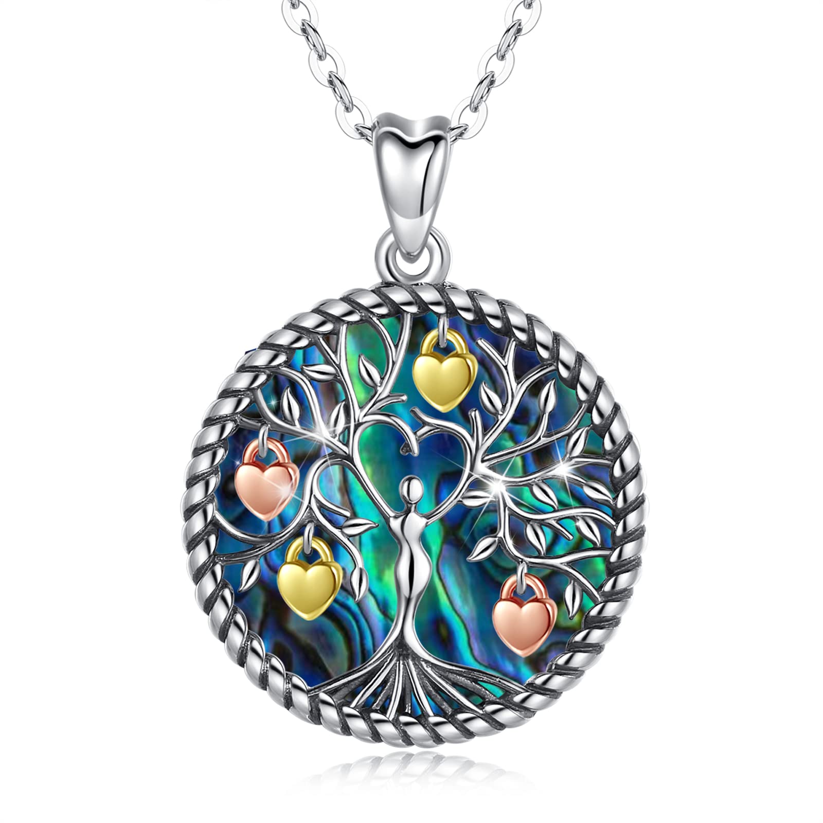 Eusense Tree of Life Pendant in 925 Sterling Silver with Abalone Shell Family necklace Spiritual Jewelry Gift for Mother's Day Christmas Birthday
