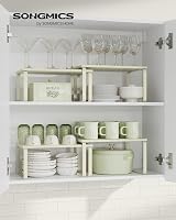 SONGMICS Spice Rack Set of 2 Cupboard Shelf Organisers Cream White KCS002W02 view 2