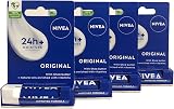 NIVEA Lip Balm Original Care Pack of 4 x 4.8g Shea Butter Natural Oils