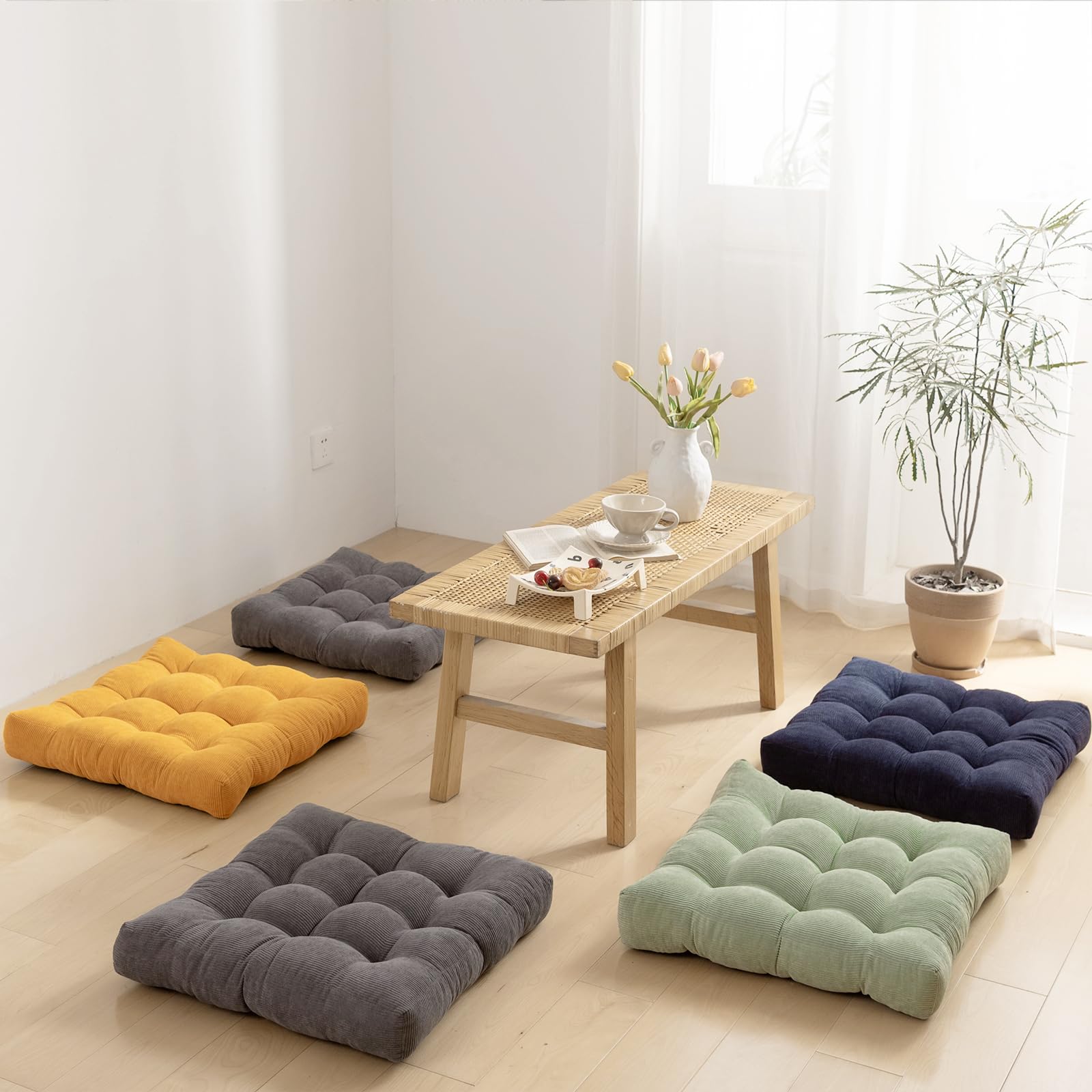 YZ HOME 2 Pack of Floor Pillow for Adults, Meditation Cushion for Floor Seating, Square Floor Cushions with Shredded Blue Memory Foam Filling for Yoga, Classroom, Outdoor - Grey, 20x20x4 Inch - Image 7