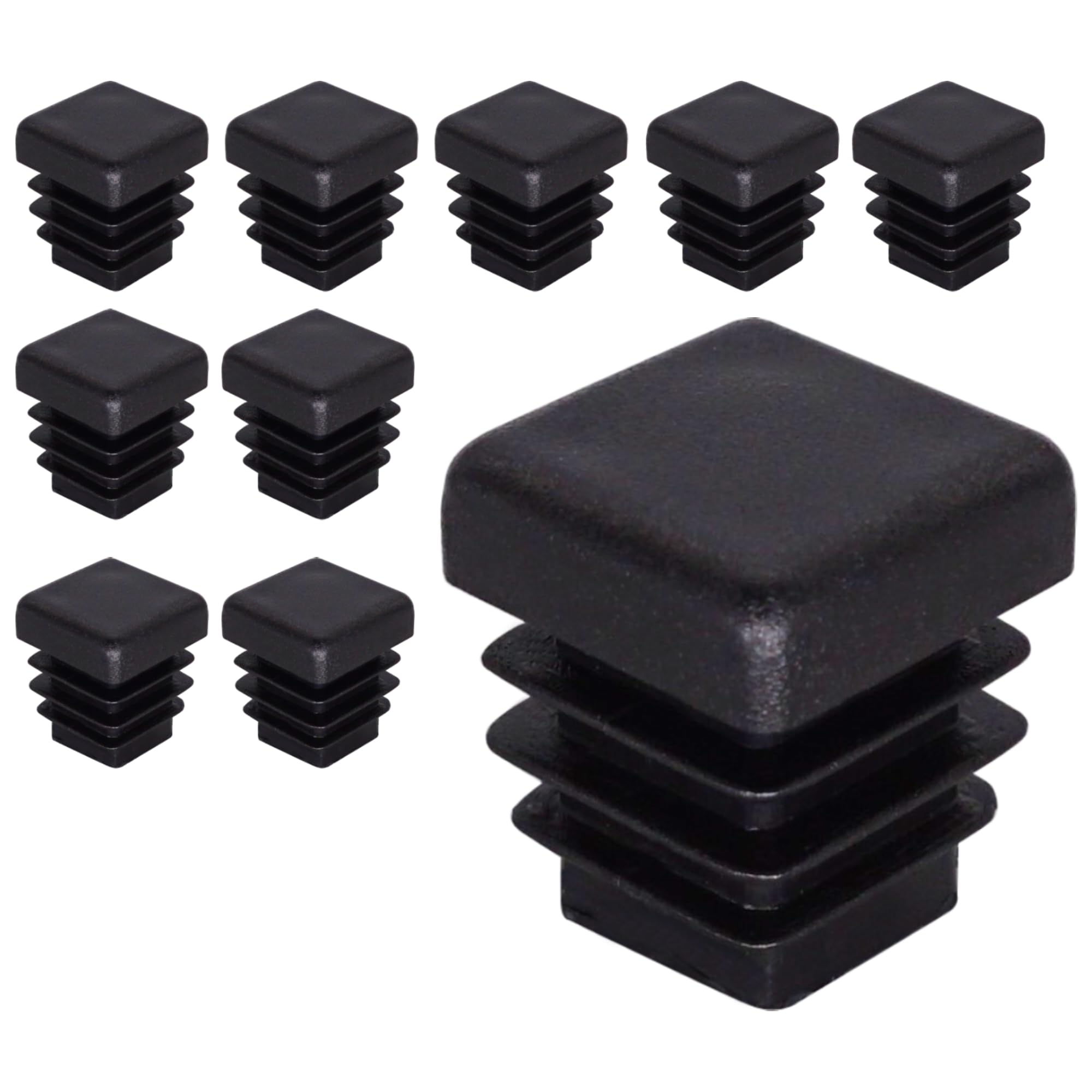 SKIR'CO (10 pcs) Square Plastic Plugs 15 x 15 mm, Mat Tube End Caps, Square Tube Inserts, Fence Post Plugs, Black RAL 9005