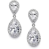 SWEETV Cubic Zirconia Teardrop Bridal Earrings, Rhinestone Dangle Earrings for Wedding Prom Anniversary