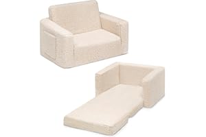 Delta Children Cozee Flip-Out Sherpa 2-in-1 Convertible Chair to Lounger for Kids, Cream