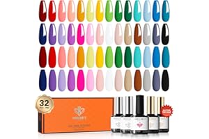modelones 32 PCS Neon Gel Nail Polish Set, 28 Colors Summer LGBT Gel Polish Set with Glossy & Matte & Glitter Top Base Coat, Red Blue Green Pink Blue Nails Gifts for Women DIY Salon Home