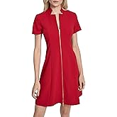 DKNY Womens Short Sleeve V-Neck Zipper Front Scuba Crepe Mini Dress