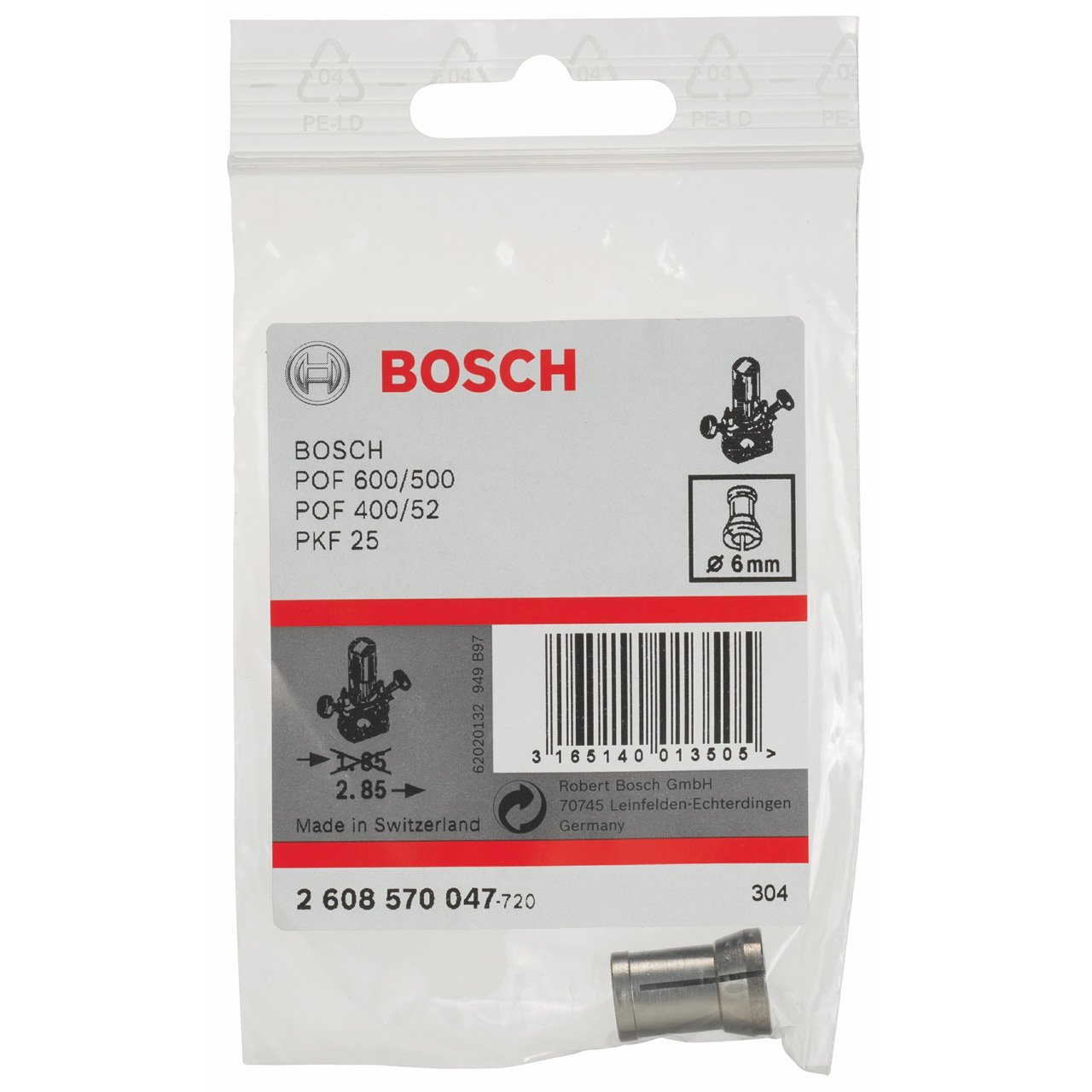 Bosch Collet Without Locking Nut (Ø 6mm, Accessories for Routers)