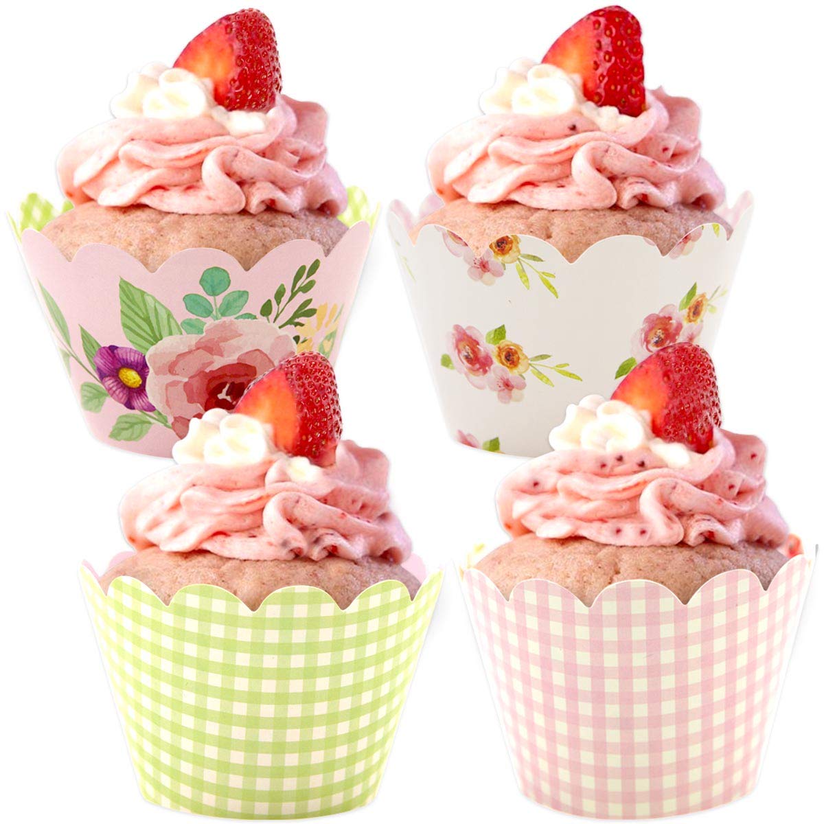 Amazon Com Fancy Land Floral Cupcake Wrappers Reversible Design