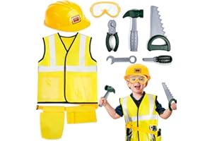 Popsunny Toddler Tool Set, Construction Worker Costume for Kids 3 4 5 6, Boys Girls Pretend Play Toys with Construction Vest, Hat & Adjustable Tool Belt