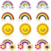 WOZADU 12 PCS 3D Rainbow and Sun Shaped Silicone Focal Beads for Keychain Making, Silicone Beads for Pen, Loose Bead Bulks for Bracelet Necklace Lanyard Jewelry and Handmade Crafts Making