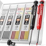 Nicpro Carpenter Pencil with Sharpener Set 2Pcs 26 Refills Deep Hole Marker Case