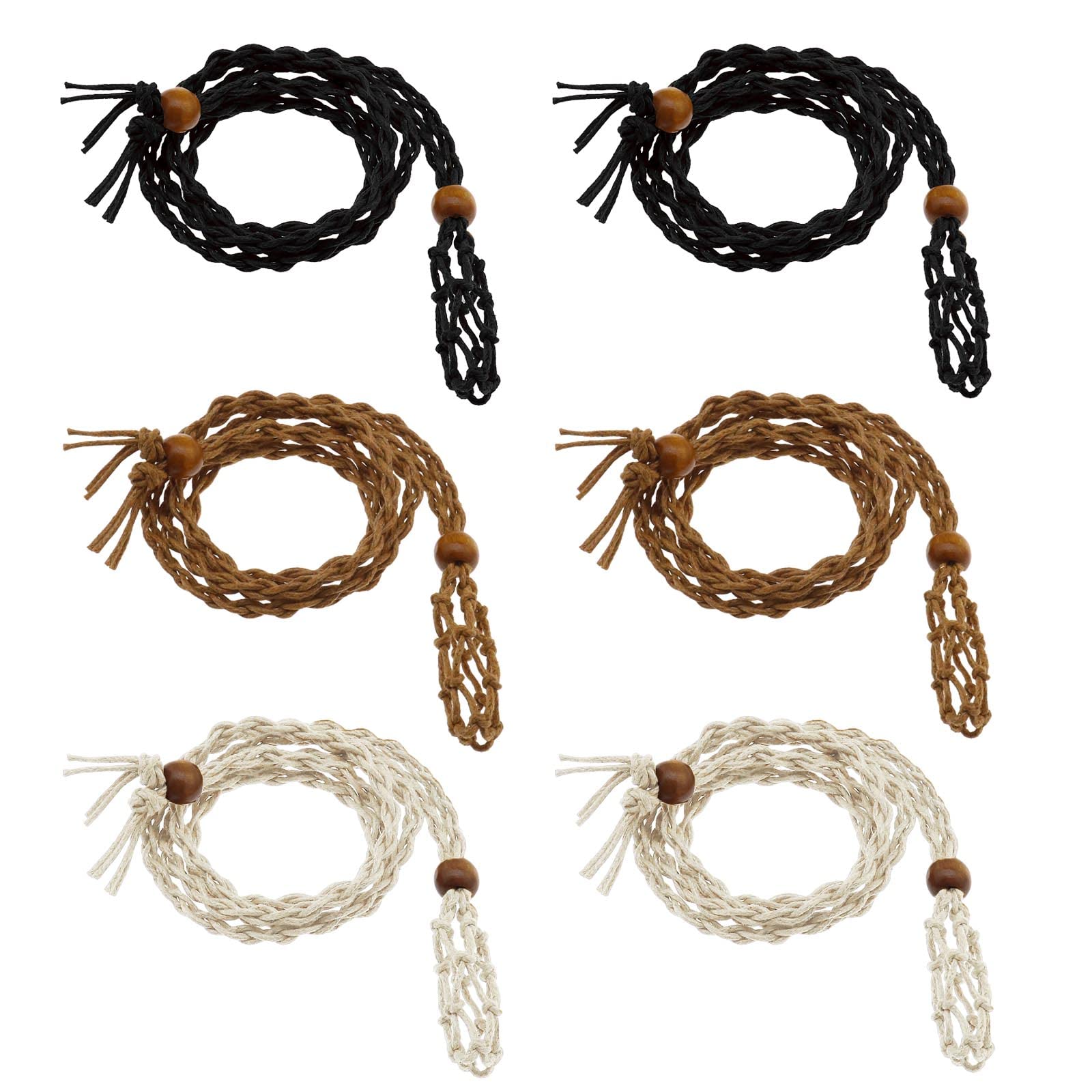 The Lord of the Tools 6PCS Empty Stone Pendant Necklace Holders Adjustable Hand-Woven Wax Ropes Crystal Ornament Necklace Cords for Jewelry Making Black Coffee Beige