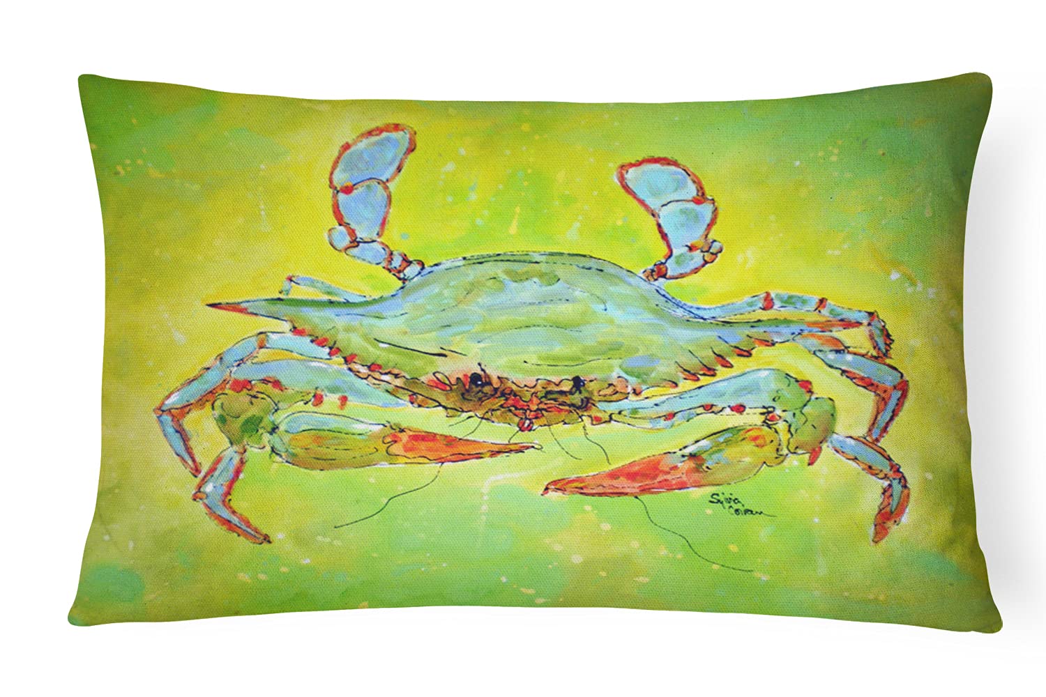 Caroline's Treasures Bright Green Blue Crab Canvas Fabric Decorative Pillow