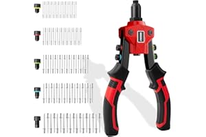 IMQUALI Rivet Gun Kit, Pop Rivet Gun Tool with 400 Rivets & 5 Nosepieces, 80 Pcs Aluminum Rivets for Each Rivet Head Size, 9.5'' Heavy Duty Manual Two-Handed Riveter Tool for Metal, Leather and Plastic, IM20