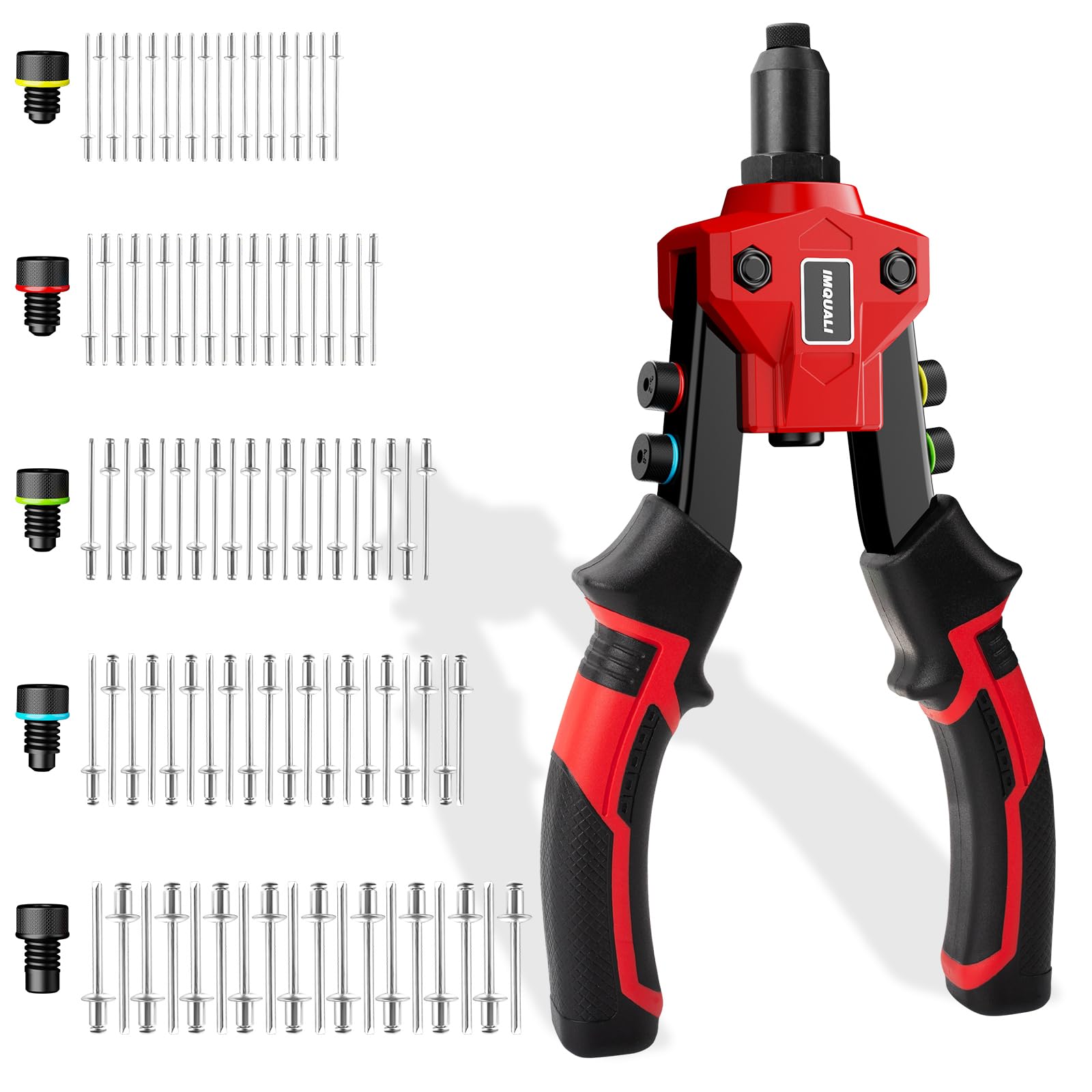 Photo 1 of Rivet  Kit, Pop Rivet Gun Tool with 400 Rivets & 5 Nosepieces, 80 Pcs Aluminum Rivets for Each Rivet Head Size, 9.5' Heavy Duty Manual Two-Handed Riveter Tool for Metal, Leather and Plastic, IM20