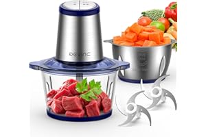 DEVINC Food Processor, Electric Food Chopper with 2 Bowls (8 Cup+8 Cup), 2 Sets Blades, 500W Meat Grinder & Veggie Chopper, 2 Speed for Baby food &Family Use Blue