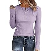 APOFER Womens Long Sleeves Ribbed Knit Tunic Shirts Scoop Neck Button Down Tops Casual Henley Tee Shirt Slim Fit Blouses