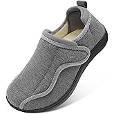JOINFREE Women Men House Slippers Indoor Slip On Wide Fit Diabetic Shoes Adjustable, Non-Slip Cozy Comfort Home Slippers Shoes for Swollen Feet, Edema, Elderly, Preganant Medium Grey Size 15