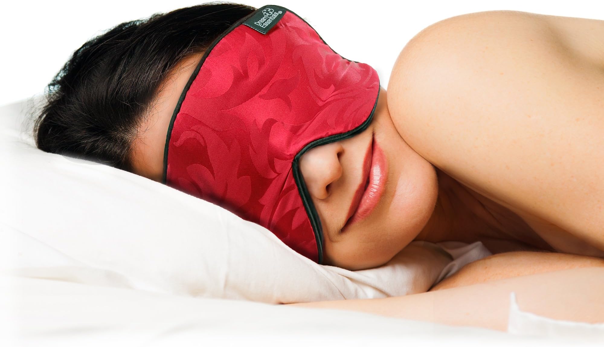 Silk Sleep Mask for Side Sleepers with Two Straps -Red