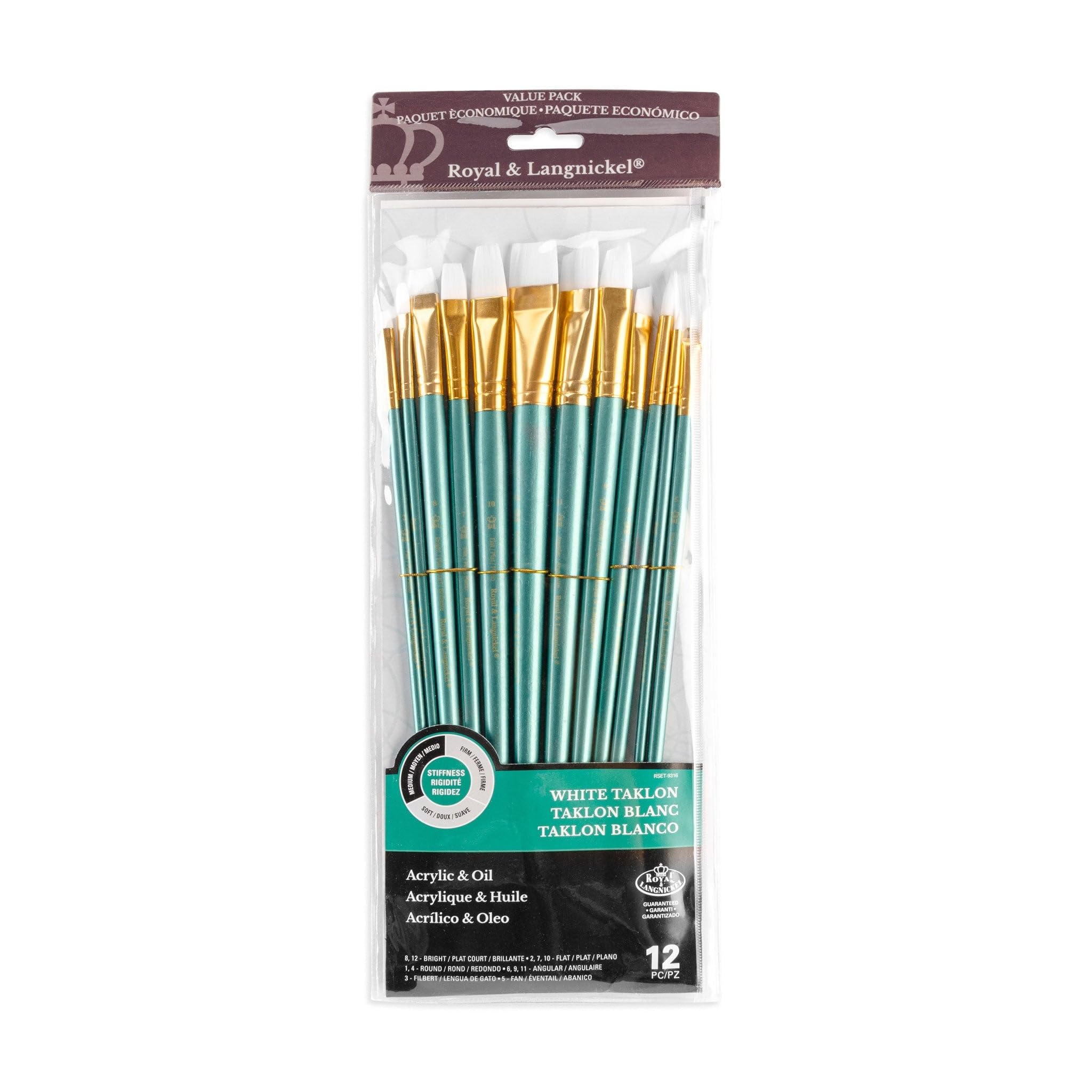 Royal and Langnickel RSET-9316 Long Handle Taklon Variety Brush Set - Medium White (Pack of 12)