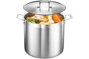 Stockpot – 20 Quart – Brushed Stainless Steel – Heavy Duty Induction Pot with Lid and Riveted Handles – for Soup, Seafood, St