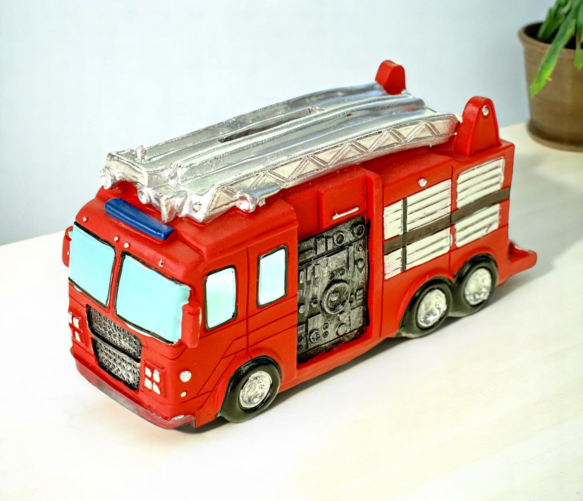 Kremers Schatzkiste Fire Engine Money Box American Style 14 cm Poly Piggy Bank Fire Brigade Fire Cash