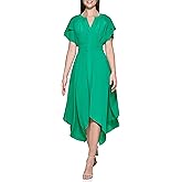 Kensie Womens Short Sleeve Smocked Waist Midi Dress