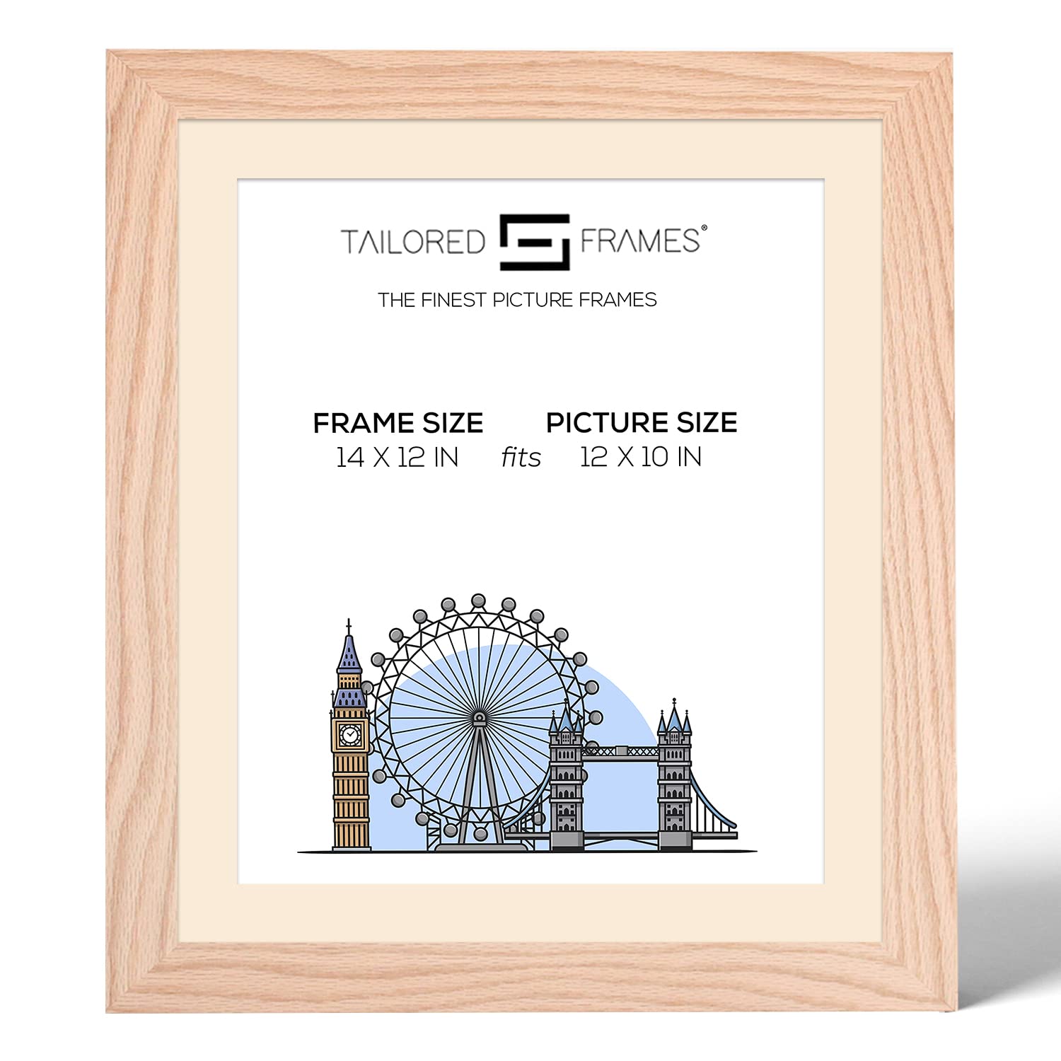 Tailored Frames 99 Solid Natural Oak Picture | Single Picture Frames | Table Top & Wall Hanging Type | Photo Frame with Mount (ANTIQUE MOUNT, 14" x 12" frame, to take a 12" x 10" Picture)