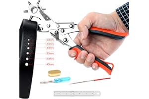 AIRAJ PRO Leather Hole Punch Tool,Upgraded Version Belt Hole Puncher,Revolving Punch Plier Kit with 6 Round Holes,Belt Hole Puncher for Leather,Bands,Crafts,DIY