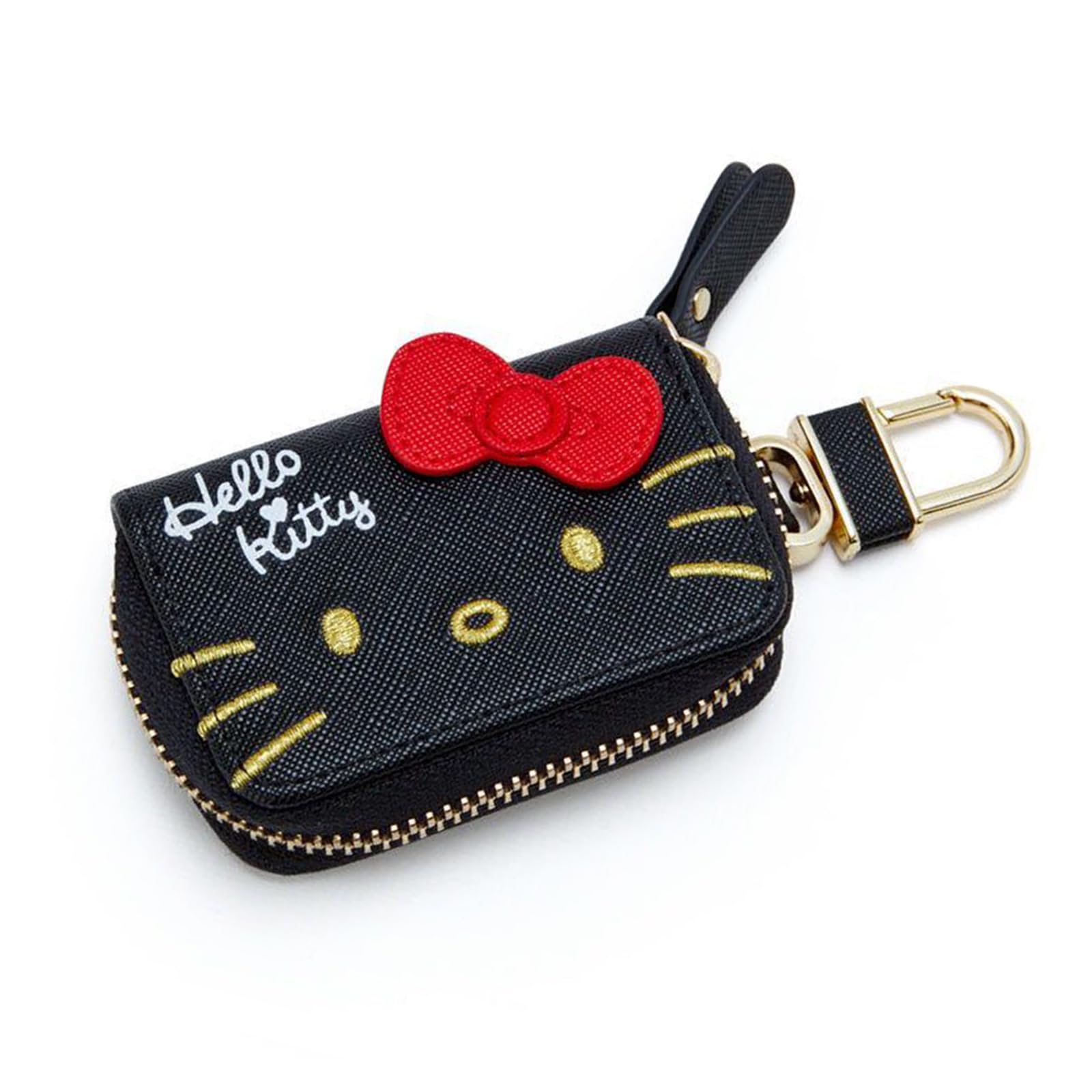 Photo 1 of Cartoon Cute Car Remote Key Case,PU Leather Car Key Holder Ring Box,Metal Hook Zipper Embroidered Bag,Wristlet Keychain Key Case,for Women and Men. (Black)