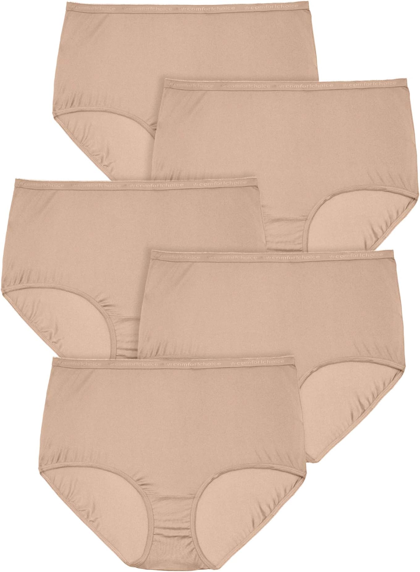 Comfort Choice Women's Plus Size 5-Pack Nylon Full-Cut Brief