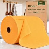 CHAUNCEY HOME Microfiber Cleaning Cloth Roll&ndash;100 Pack, Tear Away Microfiber Towels, Reusable, Washable, Scratch-Free, Kitchen Towels for Car, Home, Kitchen, Glass, Dishes(Tangerine Yellow)