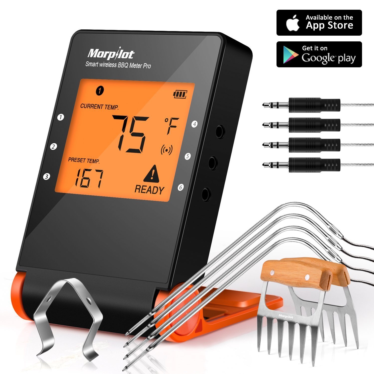 Wireless Meat Thermometer for Grill Smoker, Morpilot BBQ Thermometers Bluetooth BBQ Grill Thermometer Smart Remote Digital Cooking Food with 4 Probes for Outdoor Grilling Smoker Oven Griddle Indoor Kitchen