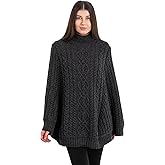 SAOL 100% Merino Wool Cable Knit Ladies Irish Aran Poncho Cardigan