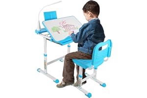 RedSwing Kids Desk and Chair Set, Height Adjustable Children Study Table Chair with Led Light, Bookstand, Portable Kids Desk 