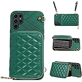 Furiet Compatible with Samsung Galaxy S25 Ultra 5G Zipper Wallet Case with Crossbody Shoulder Strap Flip Purse Card Slots, Card Holder Stand Cell Phone Cover for S25Ultra 25S S 25 25Ultra Women Green