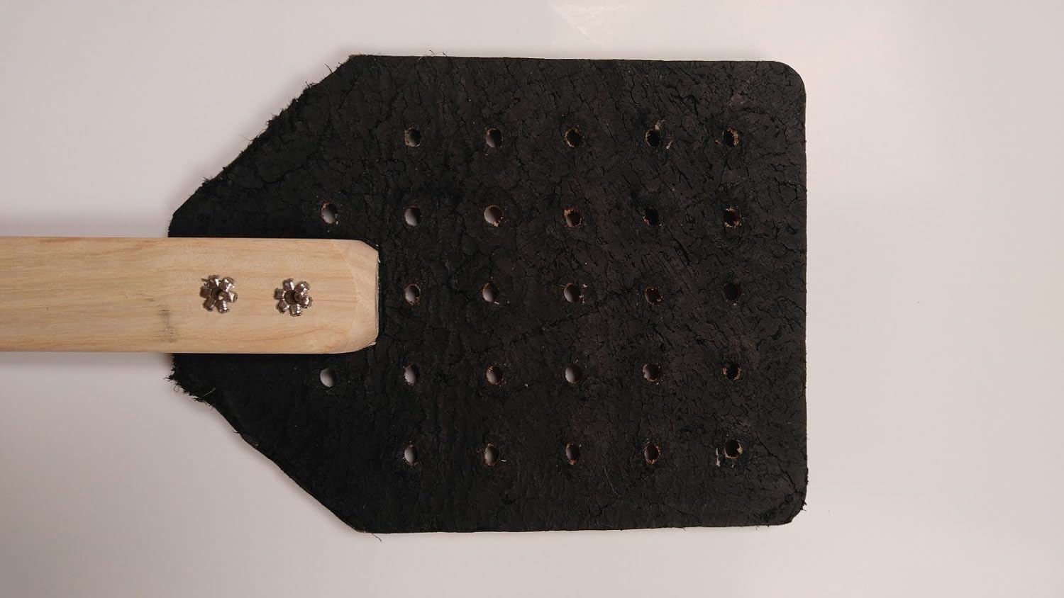 Black Leather Fly Swatter Made by Amish Craftsmen with Heavy Duty Black Leather Swatter and Durable Wooden Handle. Hand Made in America.