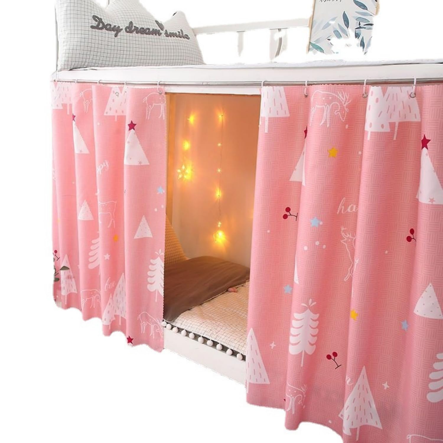 ITODA Students Bunk Bed Curtain Stylish Thicken Canopy Bed Curtains Dustproof Blackout Drapery Mosquito Protection Nets Bedding Tent Dormitory Shading Cloth for Single Bed (Pink,(2 Pcs))