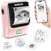 Rongta Mini Sticker Printer | Bluetooth Thermal Label Printer, Portable Inkless Label Maker Suitable for Creative Kids DIY, Diaries, Study Notes, Pink