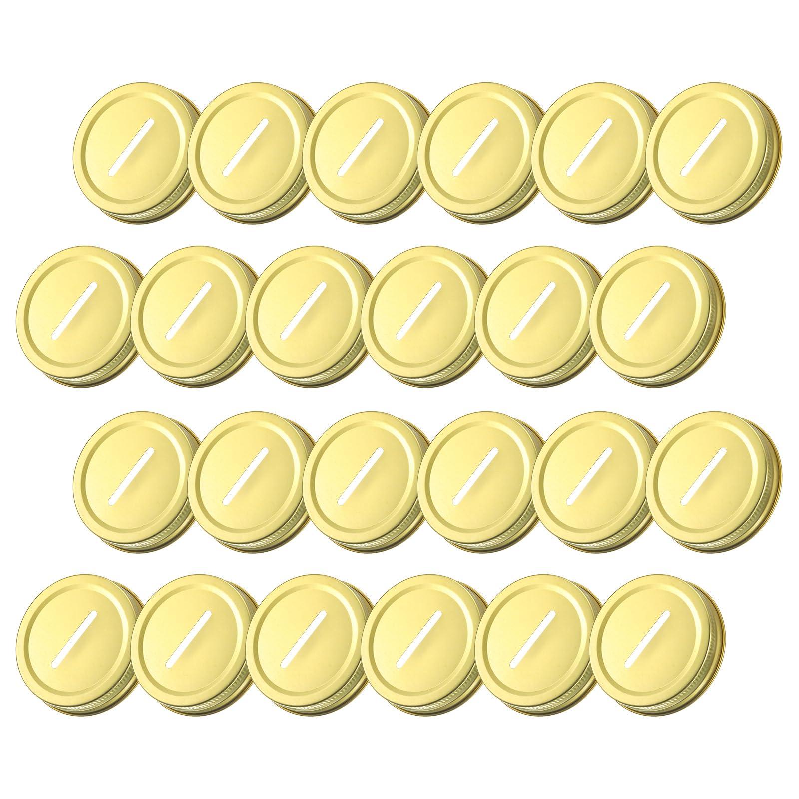 PATIKIL 24Pcs Metal Coin Slot Lid, 70mm Tinplate Canning Bank Caps for Money Saving Cards Storage Regular Mouth Caps Inserts for Mason, Canning Jars, Gold Tone