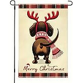 BlissYard Dachshund Christmas Garden Flag 12x18 Inch Double Sided Merry Christmas Dog Garden Banner Holiday Yard Decoration Winter Xmas Decor for Porch Lawn Patio
