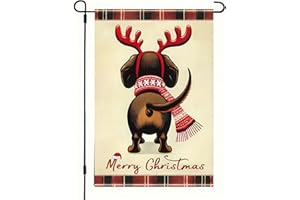 BlissYard Dachshund Christmas Garden Flag 12x18 Inch Double Sided Merry Christmas Dog Garden Banner Holiday Yard Decoration Winter Xmas Decor for Porch Lawn Patio