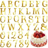 Hadnves 74 PCS Custom Cake Topper Acrylic A-Z Letters 0-9 Number Personalized Cake Picks Decor Gold Shiny DIY Cakes Sign Decorations for Birthday Wedding Anniversary Baby Shower Party Supplies
