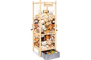 WORLDMX Stuffed Animal Storage with Toys Tray, 57In Large Wooden Stuffy Plushies Storage Holder Extra Large Capacity Stuffed Animals Zoo Organizer for Toddler Rooms, Playrooms & Bedrooms