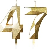 Yiran Gold 47th Birthday Candles 47 Happy Birthday Numeral Cake Topper 2pc