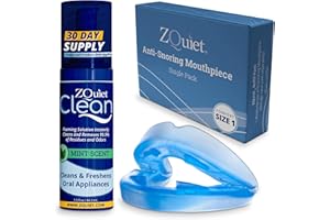 ZQuiet Anti-Snoring Mouthpiece Solution - Comfort Size #1 (Single Device) + Cleaner (1.5oz Bottle) - Made in USA Snoring Solution for a Better Night’s Sleep (Blue)