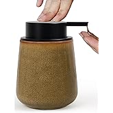 INGOFIN Ceramic Lotion Dispenser - 12 oz Refillable Hand Soap Dispenser Bathroom, Modern Liquid Soap Dispenser with Pump, Dish Dispenser for Kitchen,Kiln-Glazed Earthy Yellowish-Brown