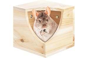 Yesland Wood Chinchilla House, Natural Square Small Animal Hideout Hut for Chinchilla, Squirrel, Sugar Gliders in Cage - 6.5 X 6.5 X 6.5 Inches