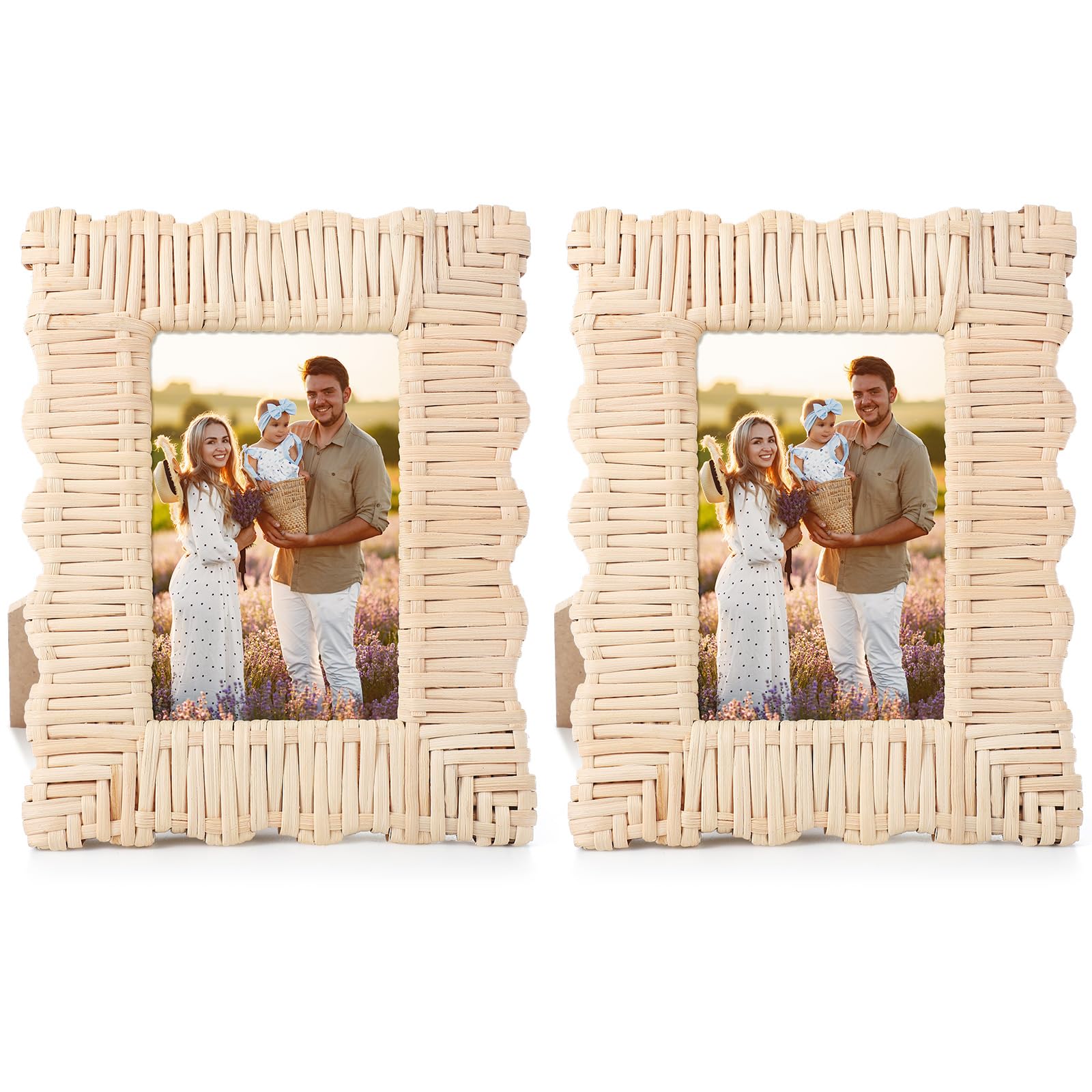 Photo 1 of Lineshading 2 Pack Scalloped Woven Wicker Picture Frame 4 x 6 Inch Rattan Photo Frame for Wall Tabletop Display Home Decor Accessories Gifts for Family Friends